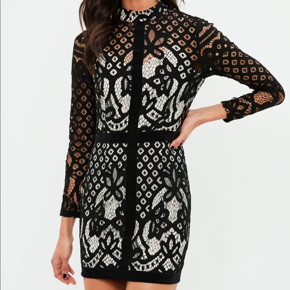high neck lace bodycon dress